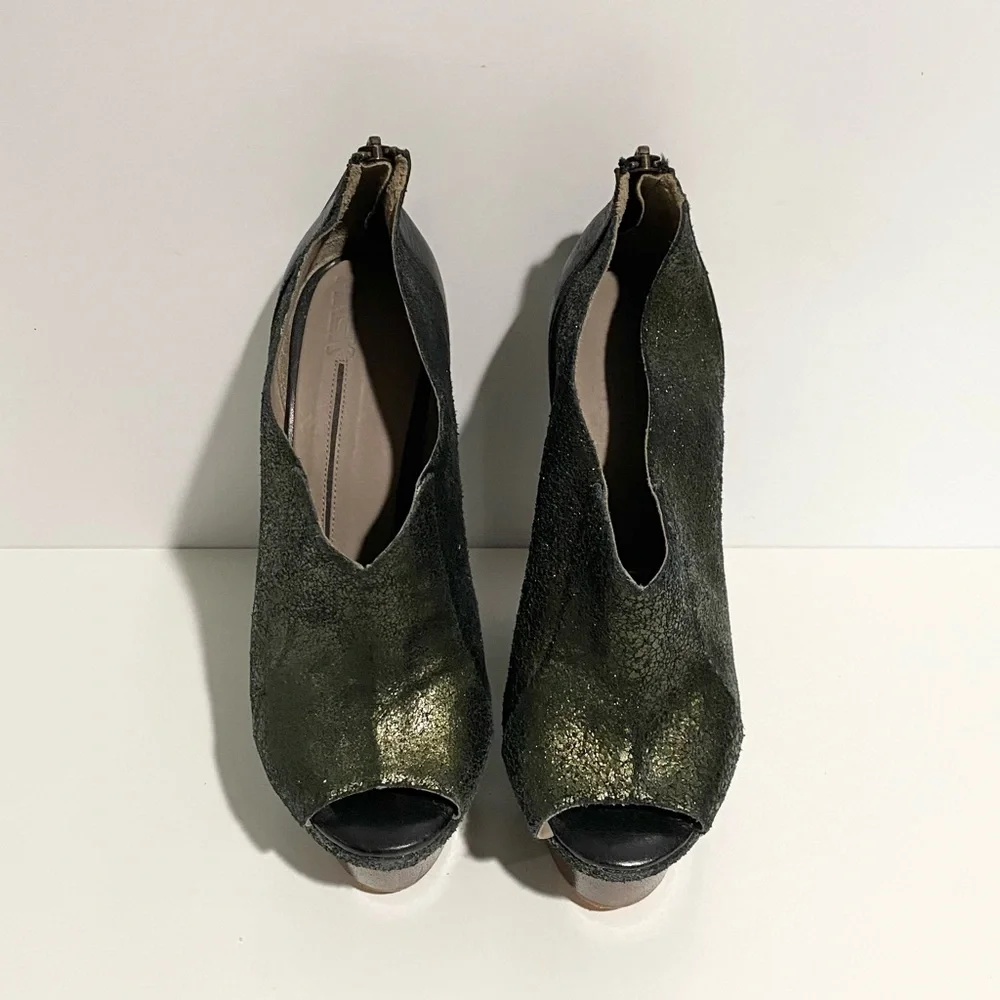 Finsk Leather Metallic Wooden Platform Heel 36 - Picture 4 of 11